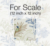 Wallpaper Handpainted Songbird Wallpaper // Green & Blue