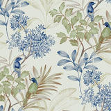 Wallpaper Handpainted Songbird Wallpaper // Green & Blue
