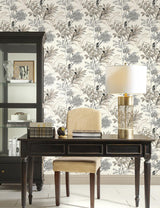 Wallpaper Handpainted Songbird Wallpaper // Grey