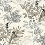 Wallpaper Handpainted Songbird Wallpaper // Grey