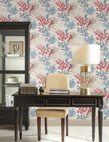 Wallpaper Handpainted Songbird Wallpaper // Red & Blue