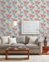 Wallpaper Handpainted Songbird Wallpaper // Red & Blue