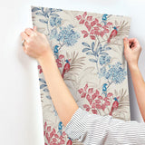 Wallpaper Handpainted Songbird Wallpaper // Red & Blue