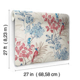 Wallpaper Handpainted Songbird Wallpaper // Red & Blue