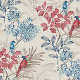 Wallpaper Handpainted Songbird Wallpaper // Red & Blue