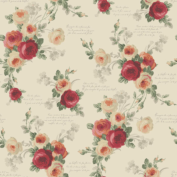 Wallpaper Heirloom Rose Wallpaper // Red & Beige 