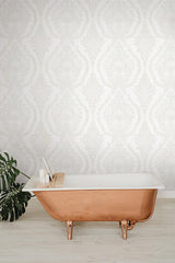 Wallpaper Heritage Damask Wallpaper // White & Beige