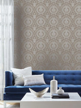 Wallpaper Imperial Damask Wallpaper // Beige & Silver