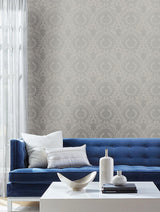 Wallpaper Imperial Damask Wallpaper // Grey & Silver