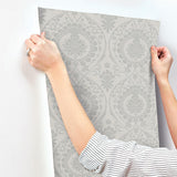 Wallpaper Imperial Damask Wallpaper // Grey & Silver