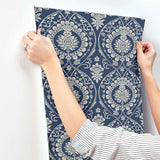 Wallpaper Imperial Damask Wallpaper // Navy & Silver