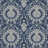 Wallpaper Imperial Damask Wallpaper // Navy & Silver