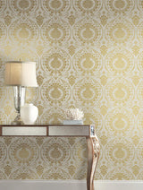 Wallpaper Imperial Damask Wallpaper // Off White & Gold