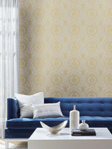 Wallpaper Imperial Damask Wallpaper // Off White & Gold