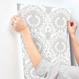Wallpaper Imperial Damask Wallpaper // White & Silver