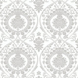 Wallpaper Imperial Damask Wallpaper // White & Silver