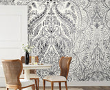 Wallpaper Jaipur Paisley Damas Wall Mural // Black & White