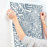 Wallpaper Jungle Leaves Wallpaper // Blue