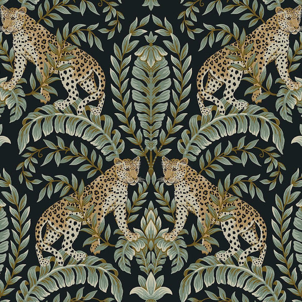 Wallpaper Jungle Leopard Wallpaper // Black & Green 
