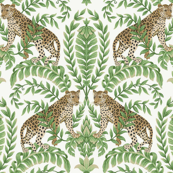 Wallpaper Jungle Leopard Wallpaper // White & Green 