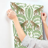 Wallpaper Jungle Leopard Wallpaper // White & Green