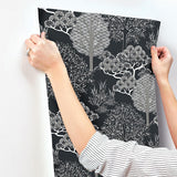 Wallpaper Kimono Trees Wallpaper // Black Metallic