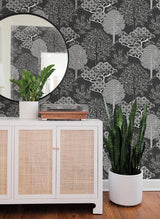 Wallpaper Kimono Trees Wallpaper // Black Metallic