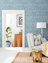 Wallpaper Laurel Damask Wallpaper // Blue