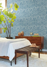 Wallpaper Laurel Damask Wallpaper // Blue
