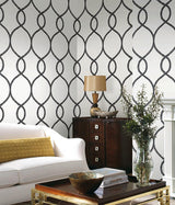 Wallpaper Laurel Leaf Ogee Wallpaper // Black