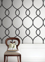 Wallpaper Laurel Leaf Ogee Wallpaper // Black