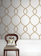 Wallpaper Laurel Leaf Ogee Wallpaper // Gold