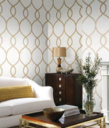 Wallpaper Laurel Leaf Ogee Wallpaper // Gold