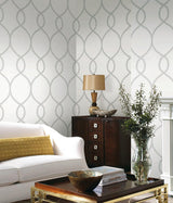Wallpaper Laurel Leaf Ogee Wallpaper // Grey
