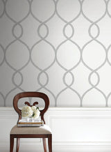 Wallpaper Laurel Leaf Ogee Wallpaper // Grey