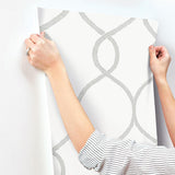 Wallpaper Laurel Leaf Ogee Wallpaper // Grey