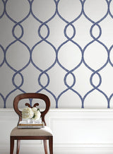 Wallpaper Laurel Leaf Ogee Wallpaper // Navy