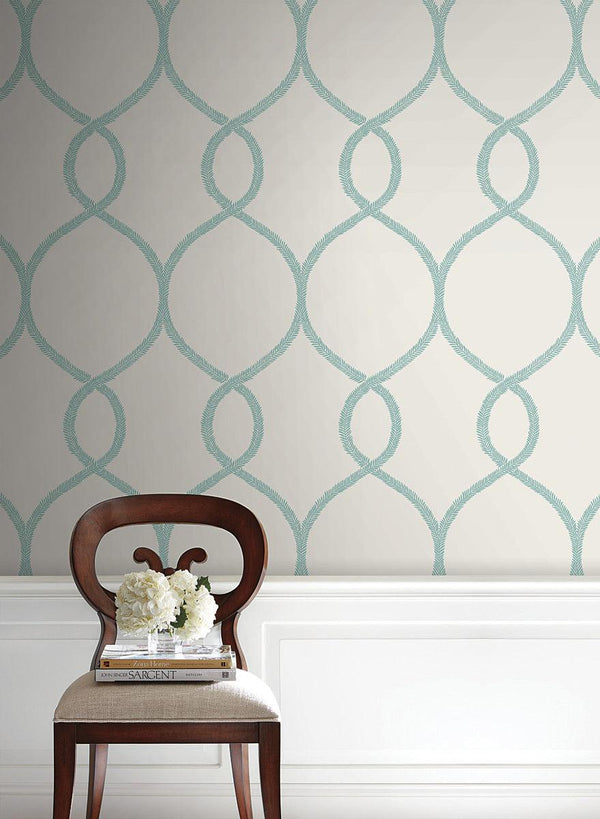 Wallpaper Laurel Leaf Ogee Wallpaper // Teal 