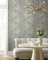 Wallpaper Leaf Concerto Peel & Stick Wallpaper // Blue & Taupe