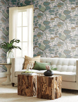Wallpaper Lotus Pond Wallpaper // Grey & Blue