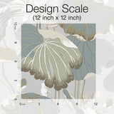 Wallpaper Lotus Pond Wallpaper // Grey & Blue