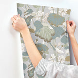 Wallpaper Lotus Pond Wallpaper // Grey & Blue