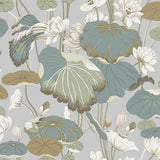 Wallpaper Lotus Pond Wallpaper // Grey & Blue