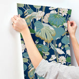 Wallpaper Lotus Pond Wallpaper // Navy Metallic