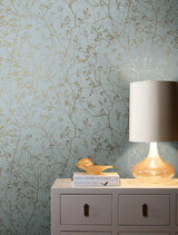 Wallpaper Luminous Branches Wallpaper // Blue & Gold