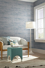 Wallpaper Lustrous Grasscloth Wallpaper // Blue & Gold