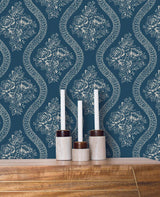 Wallpaper Magnolia Home Coverlet Floral Peel & Stick Wallpaper // Navy