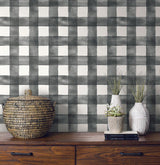 Wallpaper Magnolia Home Watercolor Check Peel & Stick Wallpaper // Black