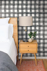 Wallpaper Magnolia Home Watercolor Check Peel & Stick Wallpaper // Black