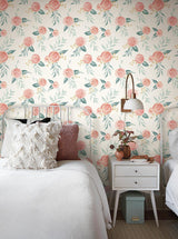 Wallpaper Magnolia Home Watercolor Roses Peel & Stick Wallpaper // Red